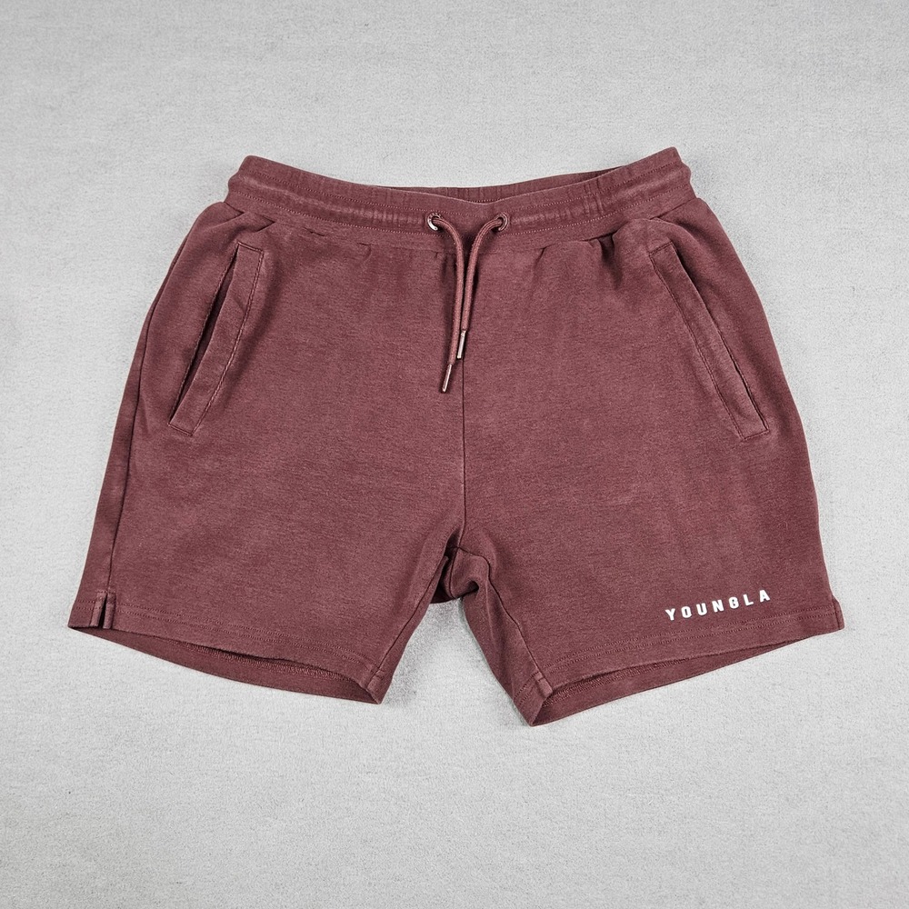 YoungLA Gym Shorts Mens Size M The Perfect Sweat Short Pull On Pockets Burgundy